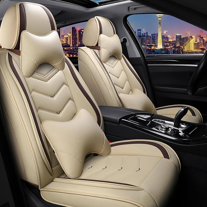 CTDS Car Seat Covers for Hyundai Kona 2018-2026, Stylish Sport Seat Cover, Premium Nappa Leather Car Seat Cover. Automobile Seat Covers Sets.(Luxury 2 Seats/Beige)