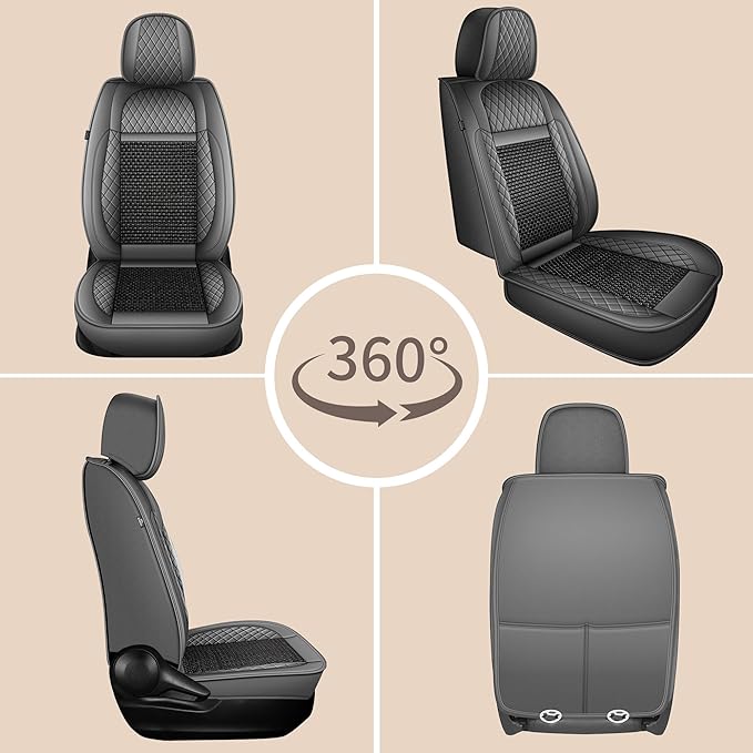 TTX LIGHTING for Ford Focus 2009-2018 Car Seat Covers, Breathable Ice Silk & Leather Seat Protector, Cool & Anti-Sweat for Long Driving, Airbag Compatible, 2 Front Seats (Black&Gray)