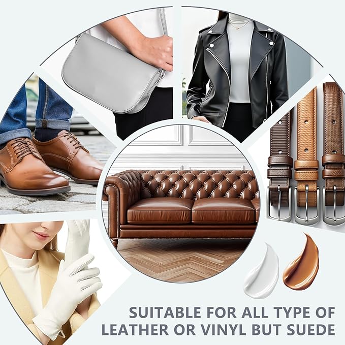 Leather Recoloring Balm, Leather Repair Kit for Furniture, Leather Paint, Leather Dye, Scratch Repair, Stain Remover, Restore Scratched, Faded and Cracked Leather- White