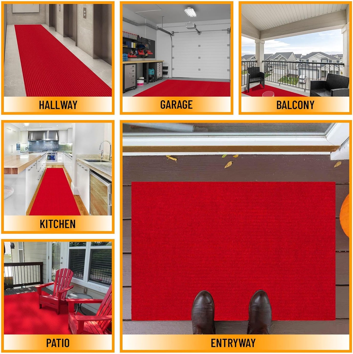 Ottomanson 3'11" x 10' Hallway Runner with Scraper Pile - Extra Durable Non-Slip Rug Mat for Indoor & Outdoor Use - Ideal for Kitchen, Entryway & Garage - High-Traffic Carpet, Red