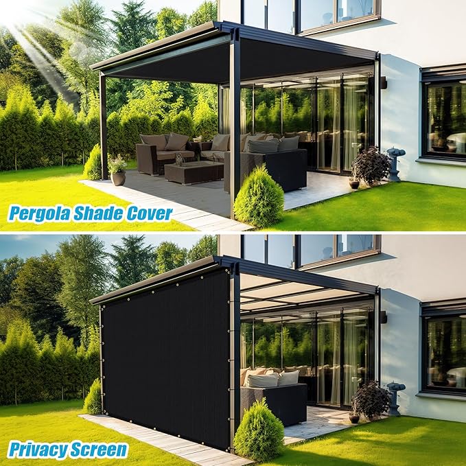Amagenix 90% Shade Fabric 8'X 15' Black Sun Shade Cloth with Grommets for Pergola Replacement Shade Cover Canopy, Heavy Duty, Cable Zip Ties Included (We Customized)