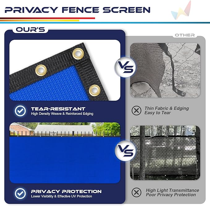Windscreen4less Privacy Fence Screen Heavy Duty Windscreen Fencing Mesh Fabric Shade Net Cover with Brass Grommtes for Outdoor Wall Garden Yard Pool Deck, 8'x130' Blue