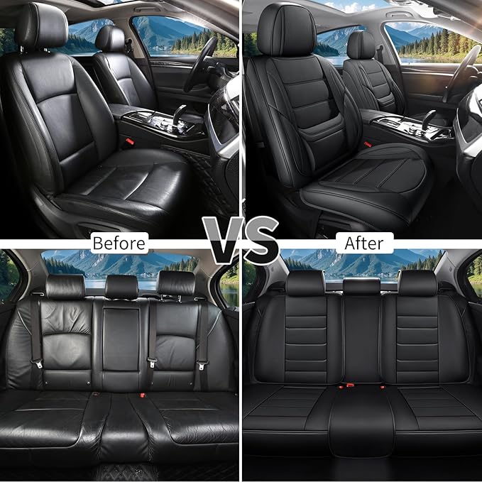 Car Seat Covers Full Set Custom Fit for Mercury Milan 2006-2011,Premium Faux Leather with Lumbar Support, Breathable, Anti-Slip & Soft Touch(Black,Fullset)