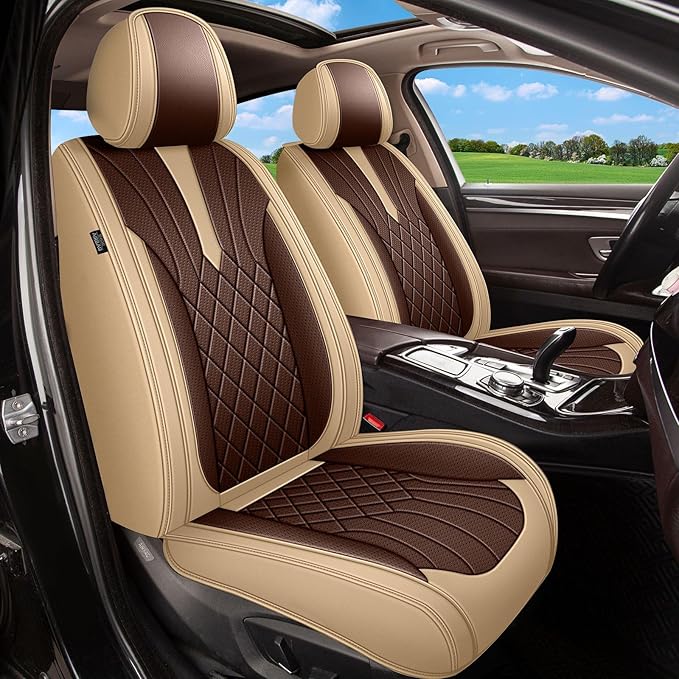 Breathable Car Seat Covers for Toyota 4Runner 2003-2025 2026, Front Seats, Perforated Leather, Seat Protector, Interior Trim for Toyota 4Runner Accessories (Beige&Brown)