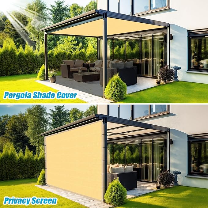 Amagenix 90% Shade Fabric 7'X 23' Sand Sun Shade Cloth with Grommets for Pergola Replacement Shade Cover Canopy, Heavy Duty, Cable Zip Ties Included (We Customized)