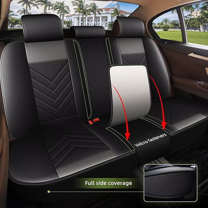 AOMSAZTO Car Seat Covers Fit for Cadillac SRX 2010-2016 Full Set Premium Seat Covers Waterproof Leather Automotive Seat Cushion Protector Compatible with Airbag(5 Seats,Grey)