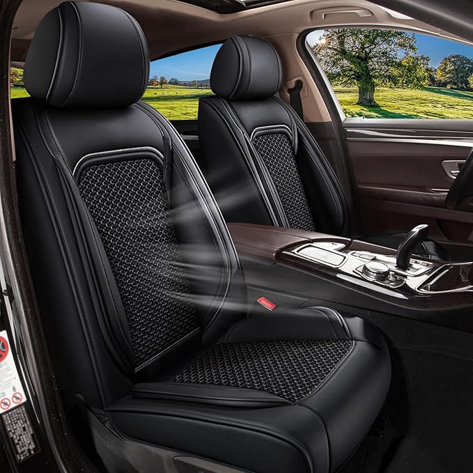 Car Seat Covers Front Seats for Toyota Camry 2012-2025 2026, Breathable Cooling Ice Silk Leather Car Seat Covers, 2 Seats Vehicle Seat Protector Seat Cushion Auto Accessories (Black)