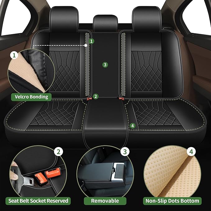 Bling Diamond Embroidered Seat Covers for Nissan Rogue Sport 2017-2022, Full Set 5 Seats, Sparkle Rhinestone Breathable Perforated Faux Leather Car Seat Covers for Women (Black)