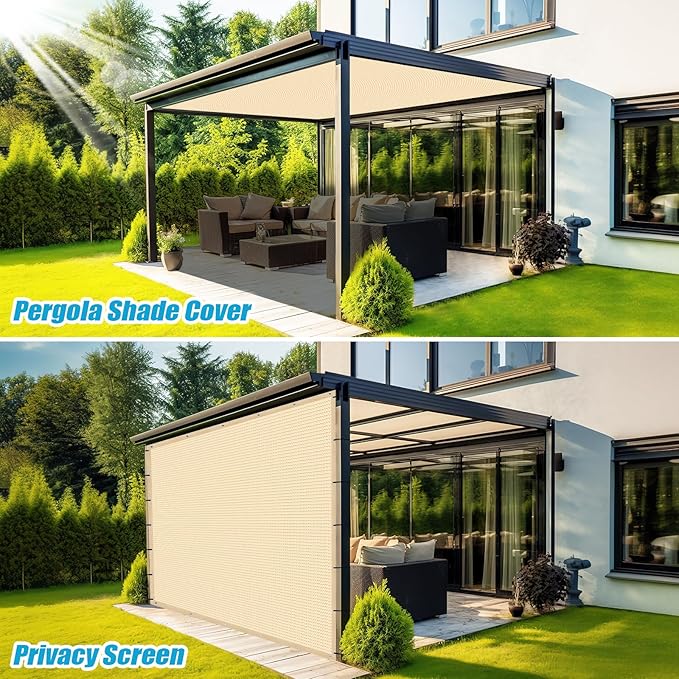 Amagenix 90% Pergola Shade Cover 15' X 24' Sun Shade Cloth with Grommets for Outdoor Garden Patio Porch, Commercial Grade 200 GSM - Cable Zip Ties Included (We Customized) GN108, Wheat