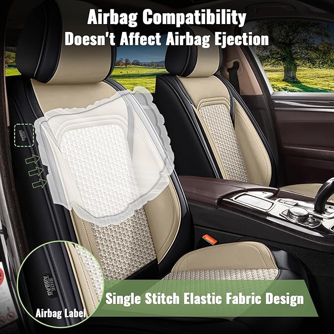 Car Seat Covers Full Set for Toyota 4Runner 2003-2025 2026, Breathable Cooling Ice Silk Leather Car Seat Covers, 5 Seats for Toyota 4 Runner Accessories (Black&Beige)