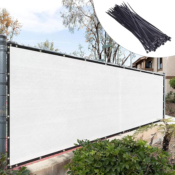 Royal Shade Custom Size 5' x 108' White Fence Privacy Screen Windscreen Cover Netting Mesh Fabric Cloth - Cable Zip Ties Included (We Make Custom Size)
