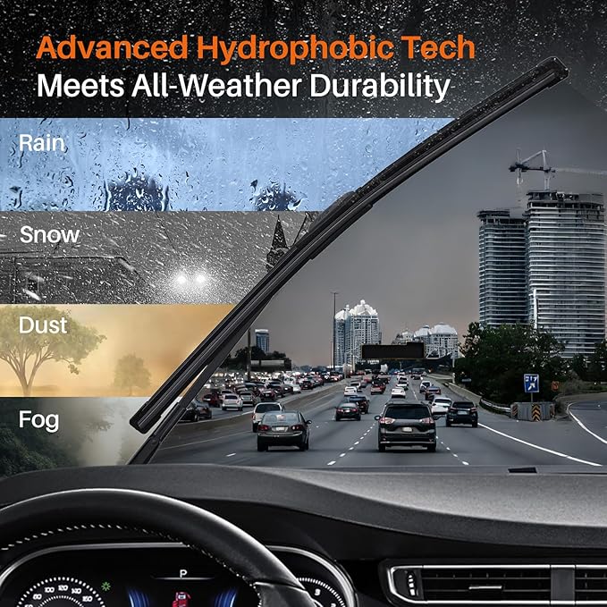 DOG TAIL Water Repellent Silicone Wiper Blades 24" 19" Set with Multiple Adapters and 2 Refills, Automotive Replacement Front Windshield Wiper Blades for My Car with Water Repellency Formula DropClear
