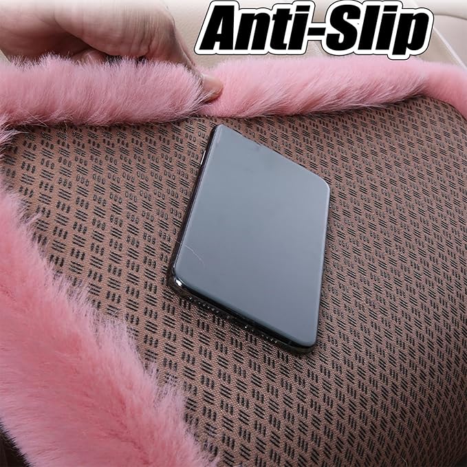 Plush Car Seat Cushion, Soft Warm Fuzzy Faux Rabbit Fur Fluffy Plush Auto Seat Cover Vehicle Car Front and Back Seat Protector Pad with Non-Slip Backing Cushion Interior Universal Fit (White,Front*1)