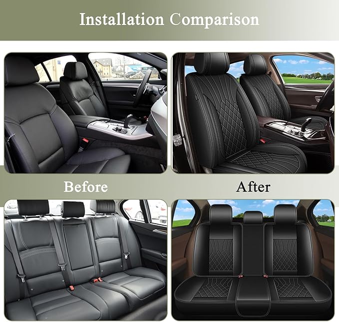 Full Set Car Seat Covers for Nissan Pathfinder 2011-2024 2025 2026: Breathable Perforated Leather Seat Cover (Black)