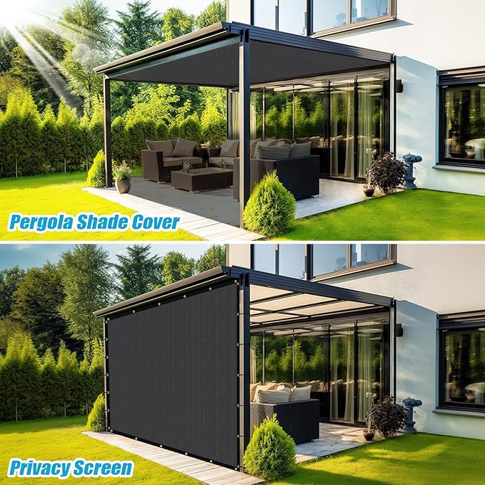 Amagenix 90% Pergola Shade Cover 10'X 20' Dark Gray Sun Shade Cloth with Grommets for Outdoor Garden Patio Porch-Commercial Grade 200 GSM-Cable Zip Ties Included (We Customized)