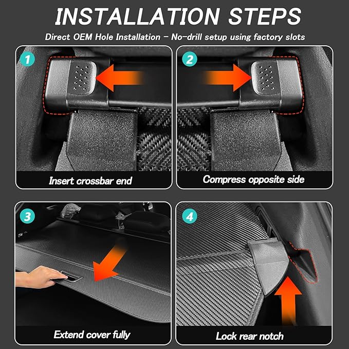 Cargo Cover for Dodge Durango 2011-2026(Not for R/T) Fit 2nd Row Installation Port Retractable Trunk Cover Security Shielding Shade Cargo Luggage Cover Trunk Privacy Protection (Carbon Fiber Texture)