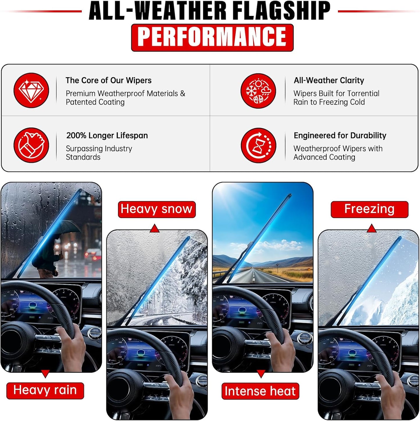 Windshield Wiper Blades Replacement for Lexus RX330 2004-2006, RX350 2007-2009, RX400h 2006-2008 - Front Rear Wipers Blade Set 26" 22" 14" (Pack of 3)