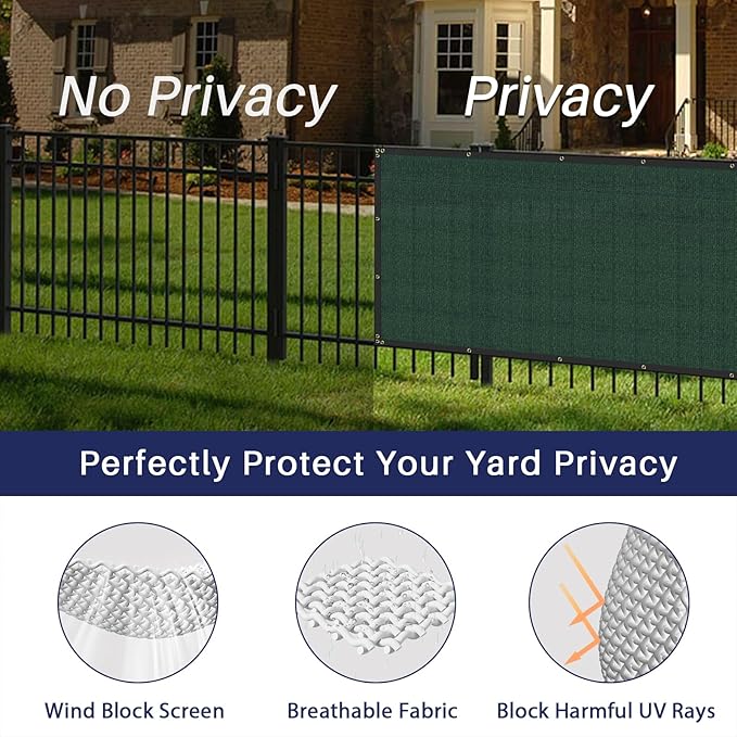 Windscreen4less Privacy Fence Screen Heavy Duty Windscreen Fencing Mesh Fabric Shade Net Cover for Outdoor Wall Garden Yard Pool Deck, 8'x265' Green