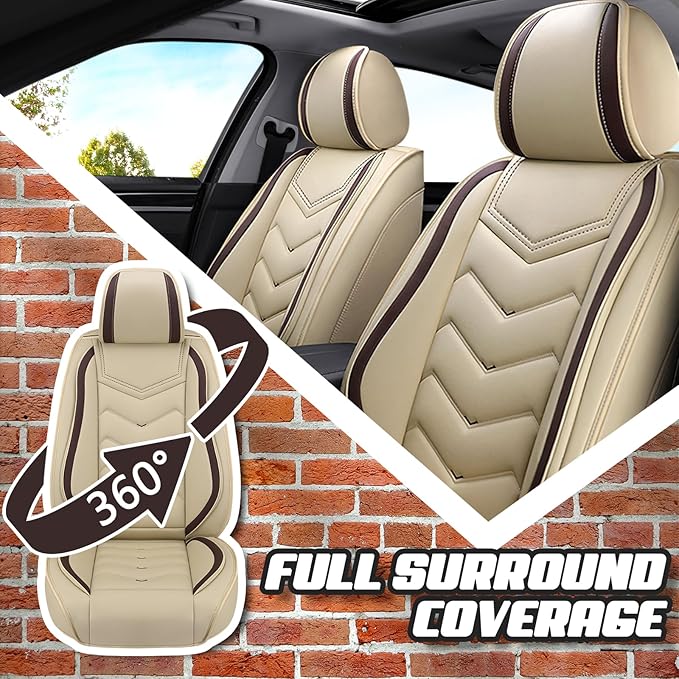 Car Seat Covers for Cadillac CTS 2003-2019, Premium Nappa Leather Car Seat Cover, Stylish Sport Seat Covers， Automobile Seat Cover Sets.(Standard 2 Seats/Beige)