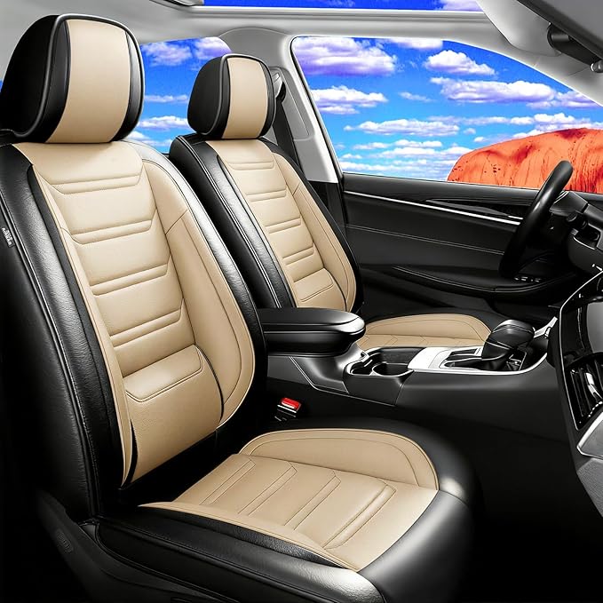 Fit CX-30 Car Seat Covers for Select Mazda CX30 2020-2025, Full Coverage Leather, Airbag Compatible, Luxury Waterproof All Weather Seat Protector, Full Set, Black+Beige