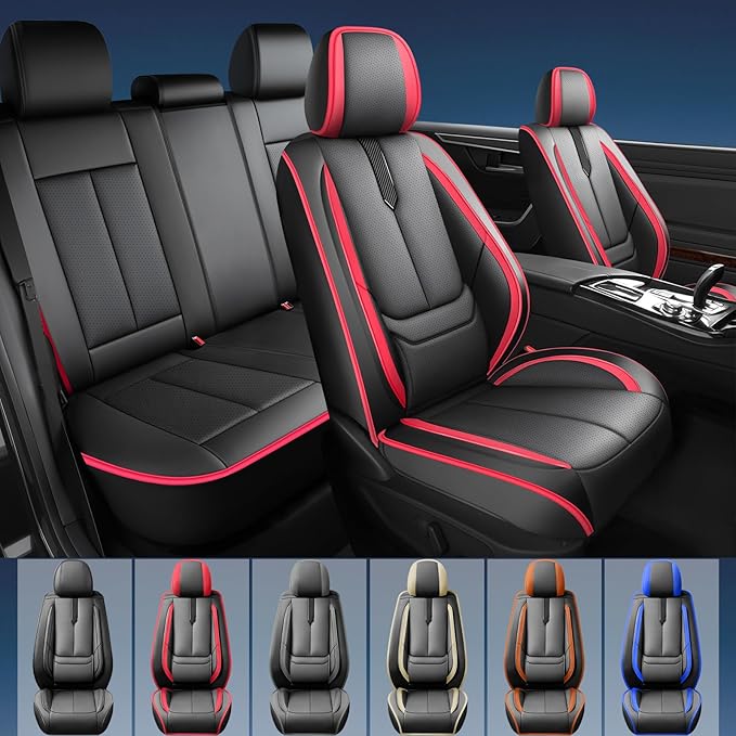Fit Palisade Car Seat Covers for Hyundai Palisade 2000-2025 2026 -Upgraded Premium Waterproof & Breathable Leather,Airbag Compatible,All-Weather Seat Cushion Protector,2 Front/Black-Red