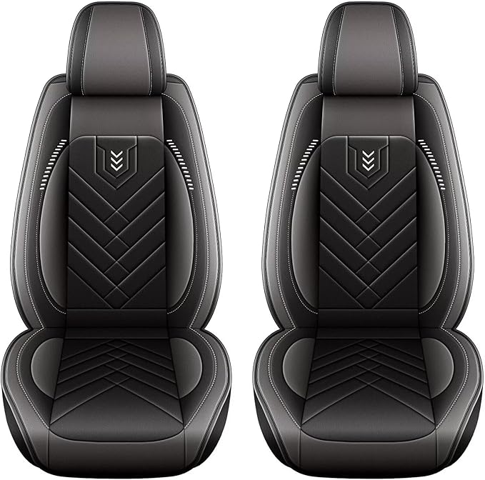 AOMSAZTO 2 Front Car Seat Covers for Toyota Corolla 1994-2019: Faux Leather Automotive Seat Cover Waterproof Compatible Airbag(2 Seats, Black&Grey)