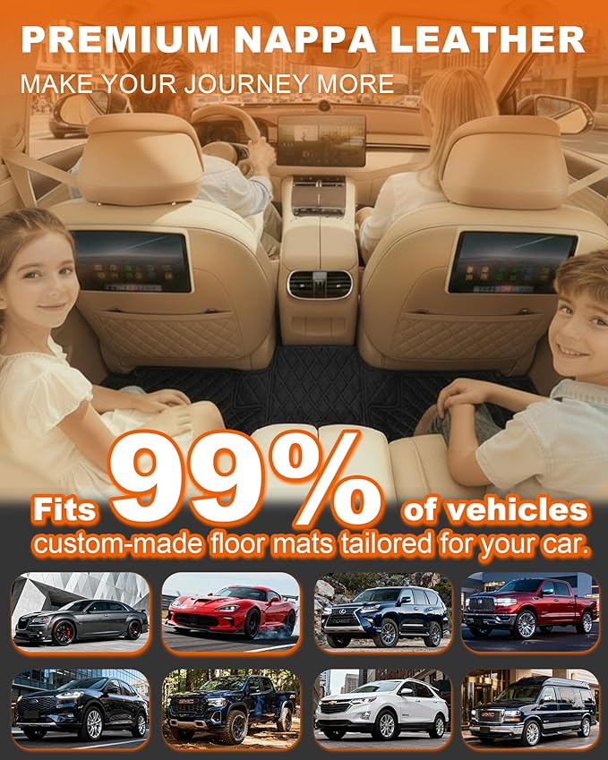All-Weather car Floor MATS-Suitable for 99% of car Models,Leather car mat, offering Personalized Embroidery and Multiple Color Options,Provide Protection for car Rug (Lightbrown1)