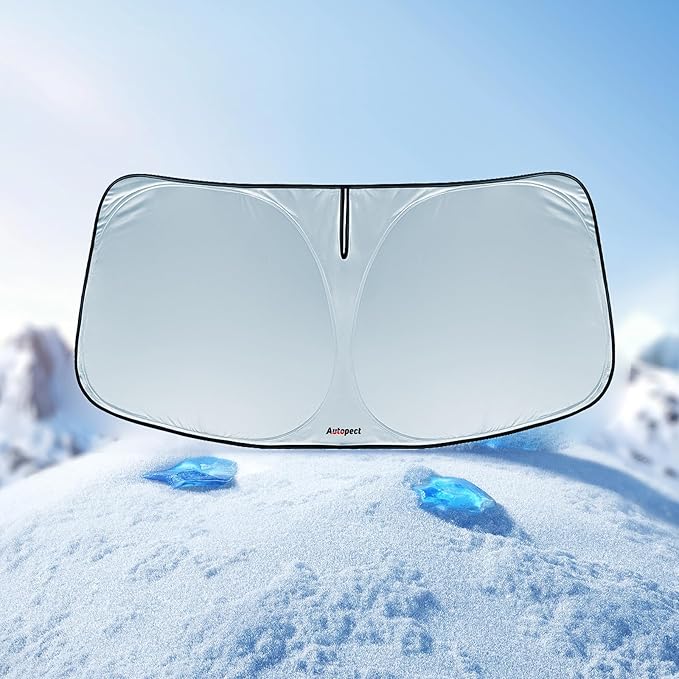 Windshield Sun Shade for Honda Civic 2022 2023 2024 2025 2026 – Custom Fit Sun Shield with Mirror Cut‑Out, Blocks Heat & UV, Foldable with Storage Pouch - Honda Civic Windshield Sunshade