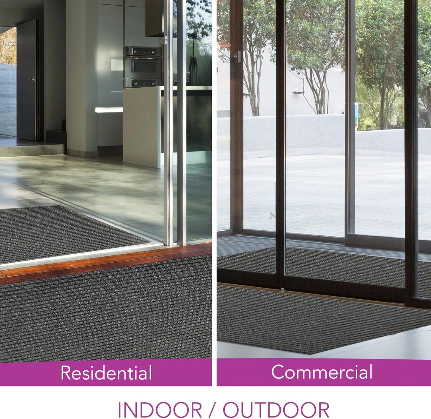 iCustomRug Spartan Weather Warrior Indoor/Outdoor Utility Ribbed Carpet Runner with Non-Slip Thermoplastic Rubber Backing, 3ft X 9ft in Charcoal