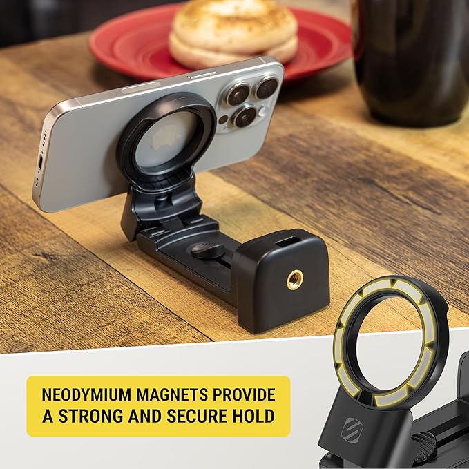 Scosche SMSTRVL MagSafe Airplane Phone Holder Mount, Magnetic Cell Phone Stand for Desk, Tray Table, Seat Back or Tripod, Plane Travel Essentials for Flying Compatible with iPhone 16/15/14/13/12