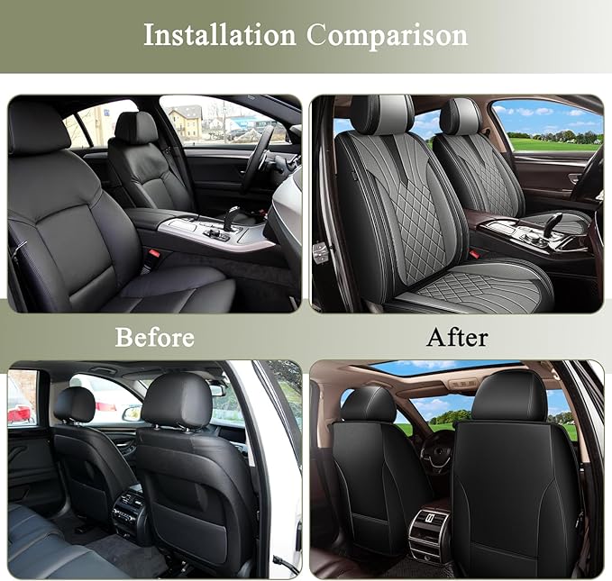 Car Seat Covers Front Pair for Lexus NX 250 - NX 350 - NX 350h - NX 450h 2022 2023 2024 2025 2026: Breathable Perforated Leather Seat Cover (Black & Grey)