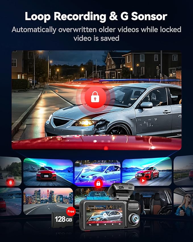 REDTIGER F17 Elite 4K Dash Cam 3 Channel, STARVIS 2 IMX678 & IMX675, 128GB Card, Full Night Color, 4K+2.5K+1080P Front and Rear Inside, Voice Control, 5GHz WiFi-30MB/s Download, GPS, HDR, Parking Mode