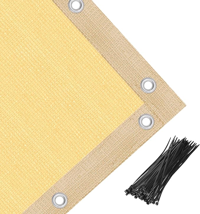 Amagenix 90% Shade Fabric 8'X 14' Sand Sun Shade Cloth with Grommets for Pergola Replacement Shade Cover Canopy, Heavy Duty, Cable Zip Ties Included (We Customized)