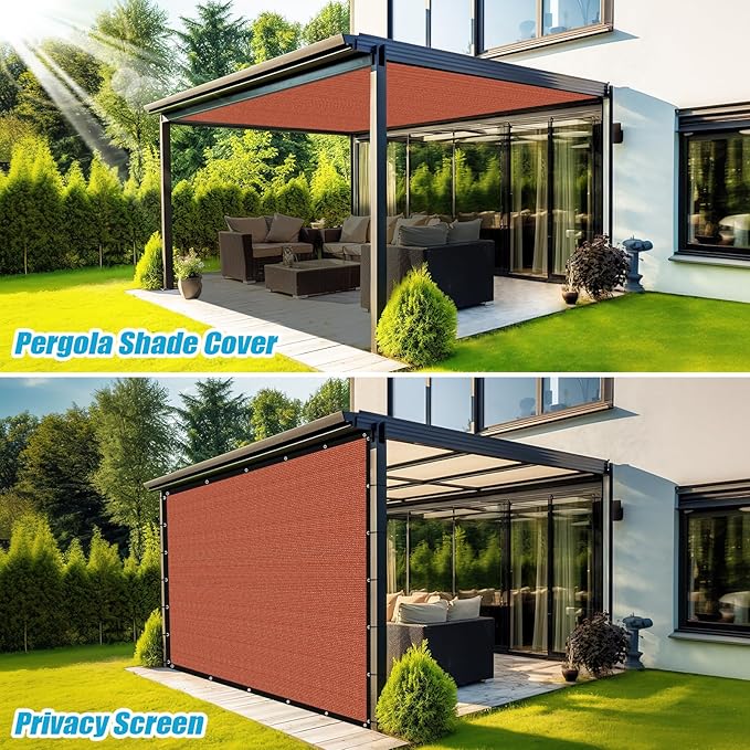 Amagenix 90% Pergola Shade Cover 4' X 10' Sun Shade Cloth with Grommets for Outdoor Garden Patio Porch, Commercial Grade 200 GSM - Cable Zip Ties Included (We Customized) GN108, Rust Red