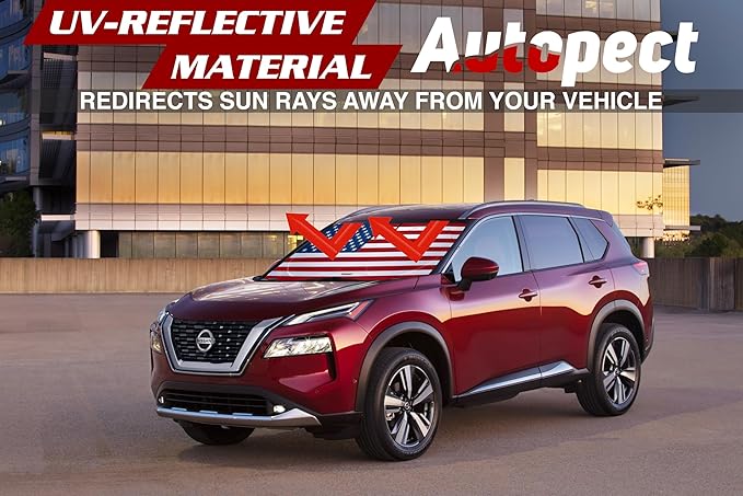 Windshield Sun Shade - American Flag Design, High-Resolution Sun Visor for Car, Truck, SUV with Mirror Cut-Out for Interior Sun Protection, Foldable Car Sun Shade