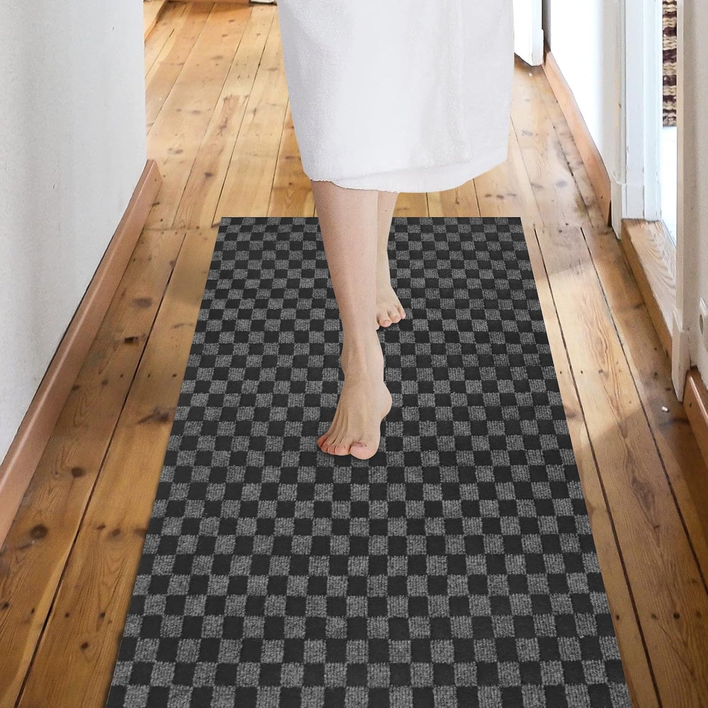 Custom Size Backed Non-Slip Area Rugs Runner, Easy Clean, Waterproof Runner Rugs for Hallway Entryway, Kitchen, Laundry, 2FT x 41FT, Gray Checkered
