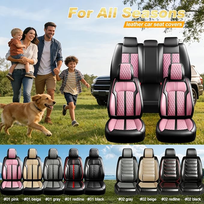 Fit CX-7 Car Seat Covers for Select Mazda CX7 2006-2012, Premium Full Coverage Leather, Airbag Compatible, Waterproof All Weather Seat Protector, Front Pair Black+Pink