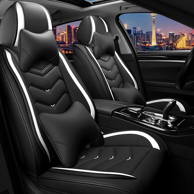 CTDS Car Seat Covers for Hyundai Kona 2018-2026, Stylish Sport Seat Cover, Premium Nappa Leather Car Seat Cover. Automobile Seat Covers Sets.(Luxury 2 Seats/Black White)