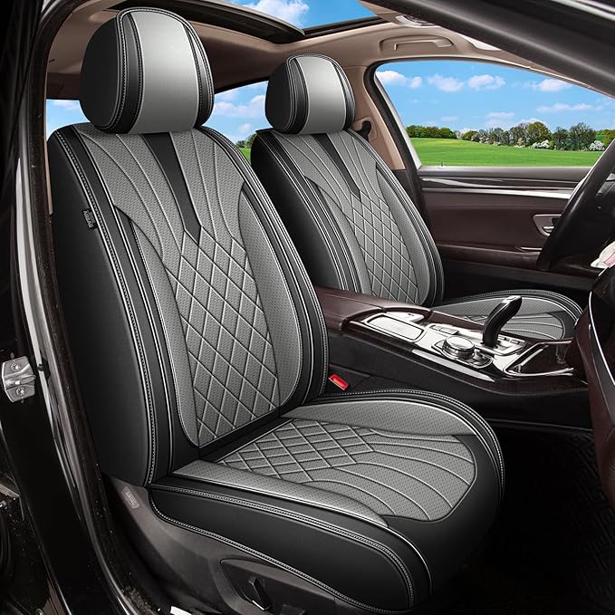 Full Set Car Seat Covers for Subaru Outback SUV 2010-2025 2026 - Breathable Perforated Faux Leather - Compatible with airbags - Black&Grey