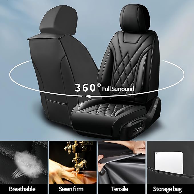 Fit RDX Car Seat Covers for Acura RDX 2010-2025 2026 - Premium Leather, Waterproof, All-Weather, Airbag Compatible, Anti-Slip, Breathable, Easy Install, Seat Protectors, Full Set, Black