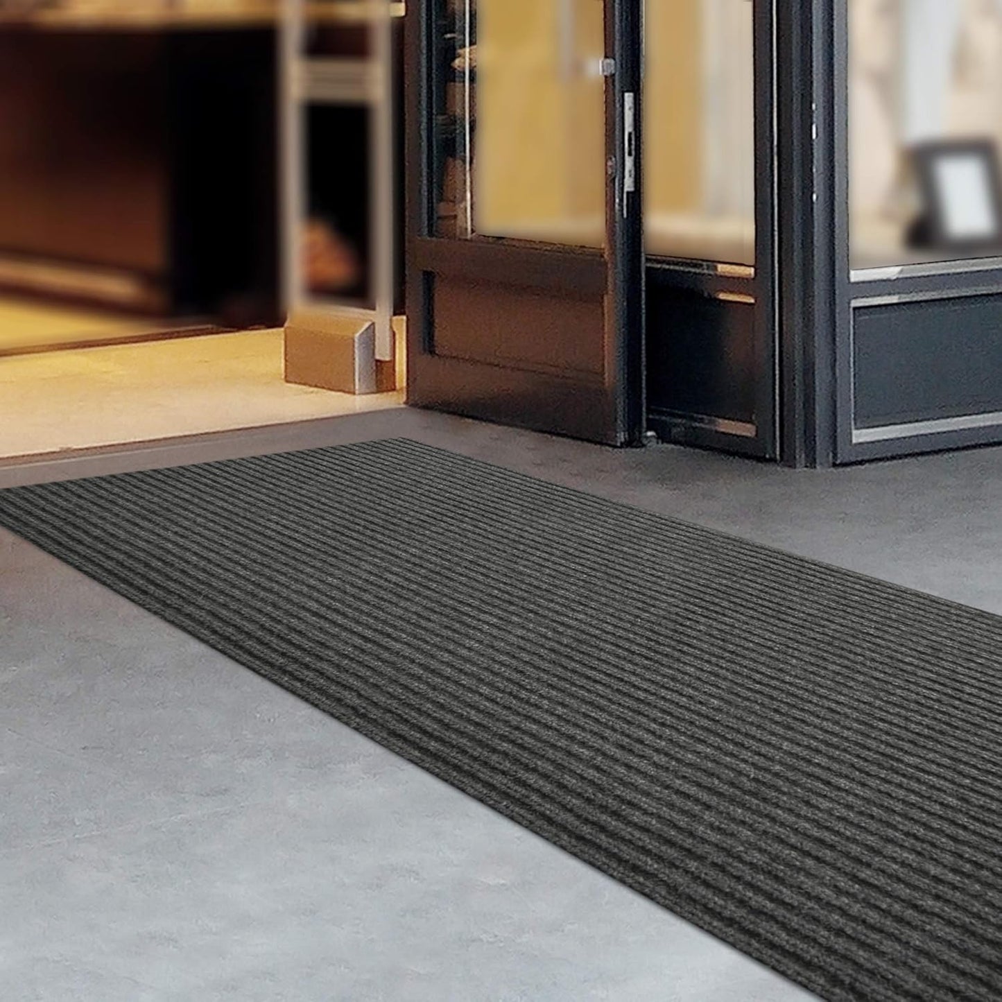iCustomRug Spartan Weather Warrior Duty Indoor/Outdoor Utility Ribbed in 3ft,4ft,6ft Widths 70 Custom Sizes with Natural Non-Slip Rubber Backing 4'X10' in Charcoal