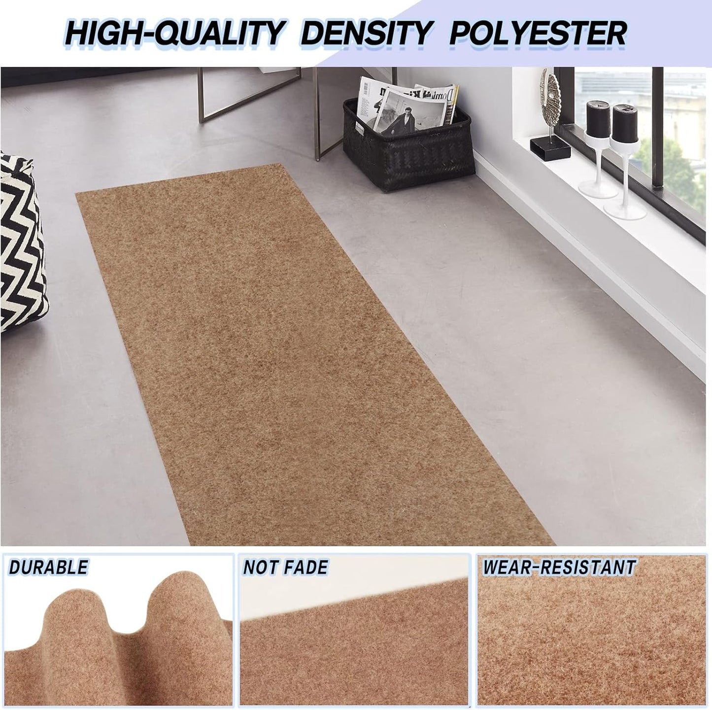Custom Size Backed Non-Slip Area Rugs Runner, Easy Clean, Waterproof Runner Rugs for Hallway Entryway, Kitchen, Laundry, 2FT x 39FT, Beige