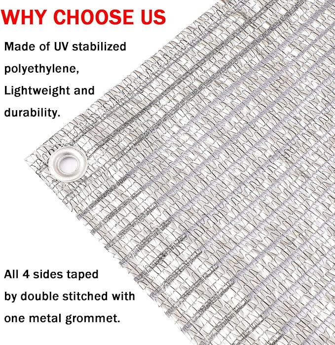 65% Aluminum Foil Shade Cloth with Grommets,12ft x 16ft, Mesh Sun Block Fabric Cover, Canopy, Privacy Screen for Outdoor Patio, Garden, Backyard, Silver