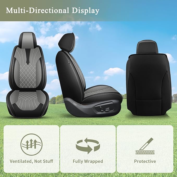 Car Seat Covers Front Pair for Honda Civic 2003-2015 & 2020-2026: Breathable Perforated Leather Seat Cover (Black&Grey)