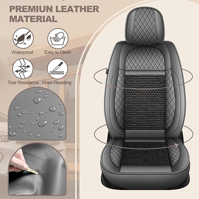 TTX LIGHTING for GMC Yukon 2007-2026 Car Seat Covers, Breathable Ice Silk & Leather Seat Protector, Cool & Anti-Sweat for Long Driving, Airbag Compatible, 2 Front Seats (Black&Gray)