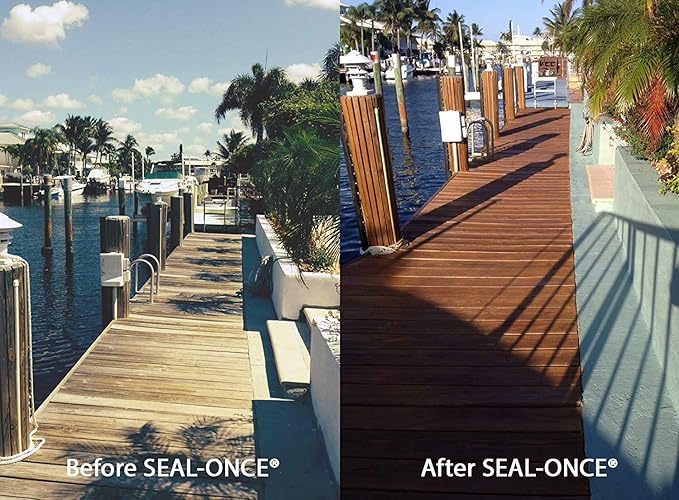 Seal-Once Nano+Poly Penetrating Wood Sealer with Polyurethane - Premium Waterproof Sealant -2 Gallon & Bronze Cedar