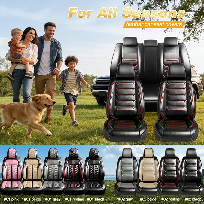 Fit Mazda 6 Car Seat Covers (Front Pair) for Select Mazda 6 2007-2021 - Premium Full Coverage Leather, Airbag Compatible, Luxury Waterproof & All Weather Breathable Seat Protector, Red Trim