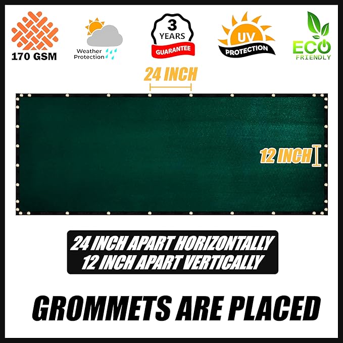 Royal Shade Custom Size 5' x 74' Green Fence Privacy Screen Windscreen Cover Netting Mesh Fabric Cloth - Cable Zip Ties Included (We Make Custom Size)