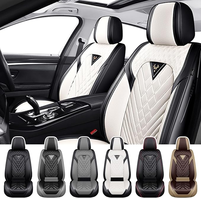 Truck Seat Covers for Toyota Tundra 2008-2026, Waterproof Premium Leather Full Coverage Car Seat Cover, Muscle Sport Style Auto Interior Seat Cover Sets (Front Set/Black White)