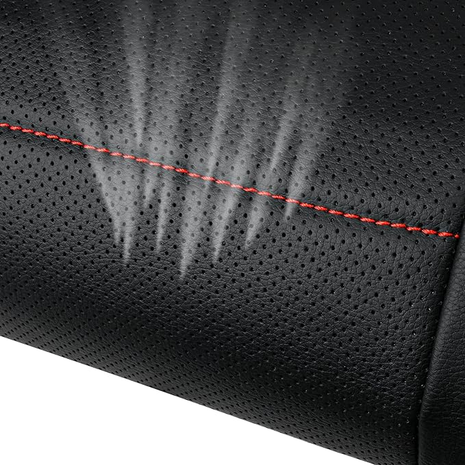 CAR PASS Universal FIT Piping Leather Car Seat Cover, for suvs,Van,Trucks,Airbag Compatible,Inside Zipper Design and Reserved Opening Holes (Full Set, Black and Red)